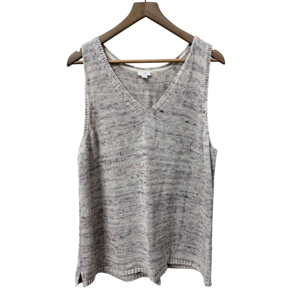 J. Jill Sweater Tank‎ XL Oatmeal Beige Multi Confetti Knit V-Neck Sleeveless
